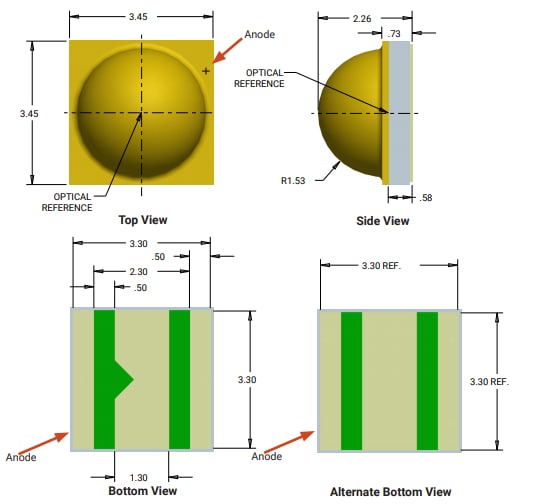 Mechanical Drawing - Cree LED XLamp XP-E2 Torch LEDs